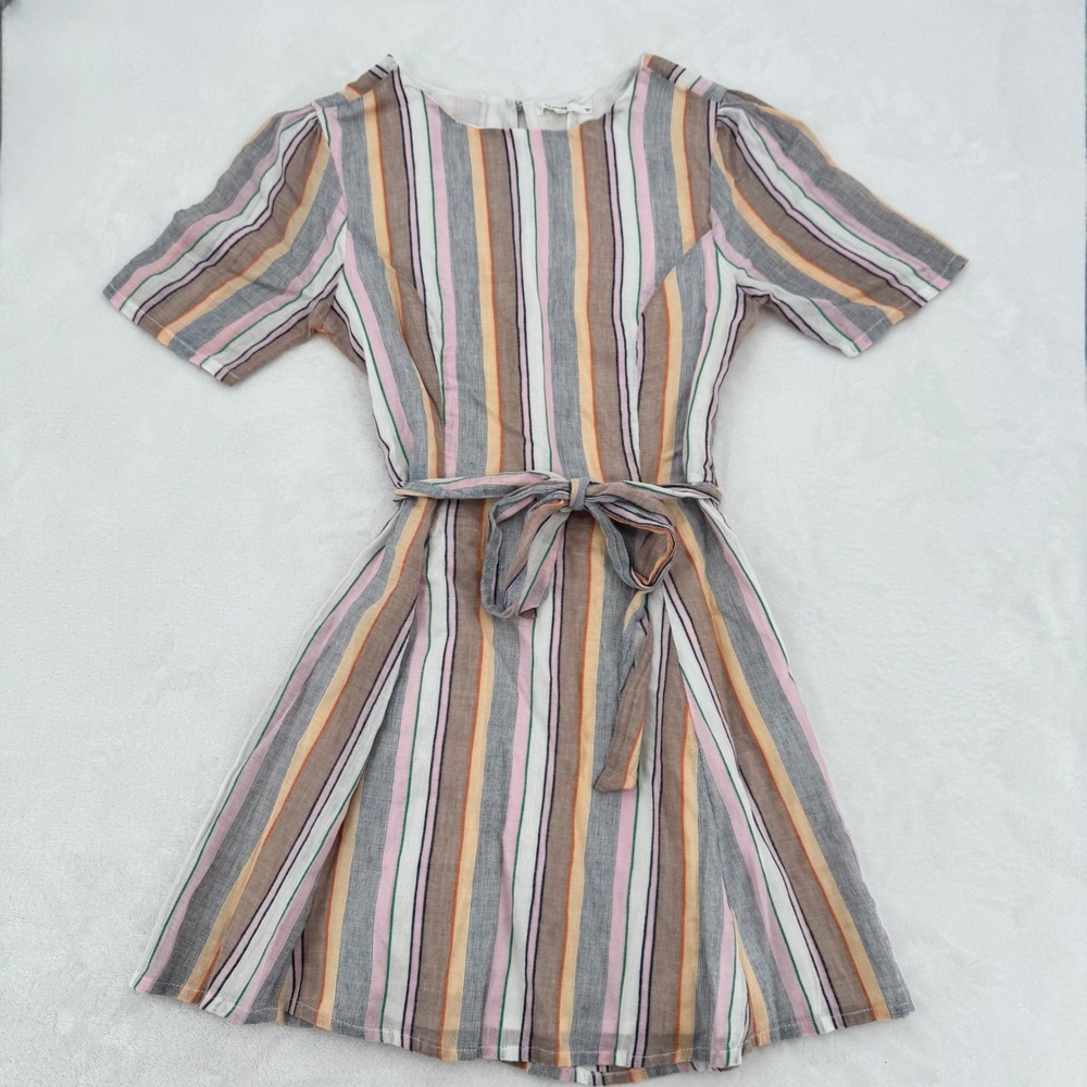 Tularosa Iris Dress in Multi Stripe Woman's XS Cotton Mini Dress W/‎ Tie Waist